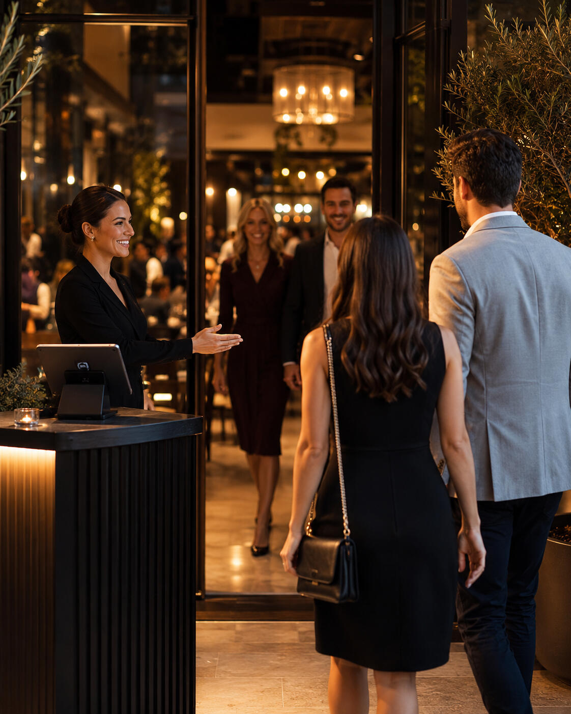 Couple entering a restaurant