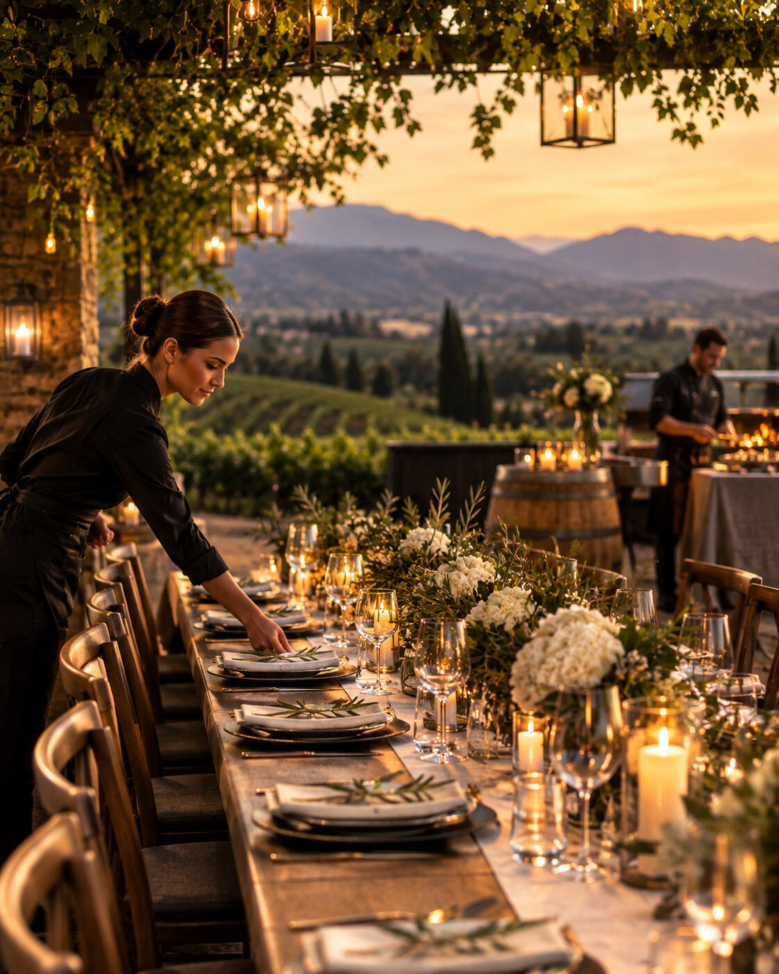 Private Events Setting up a banquet table for a private event at a winery