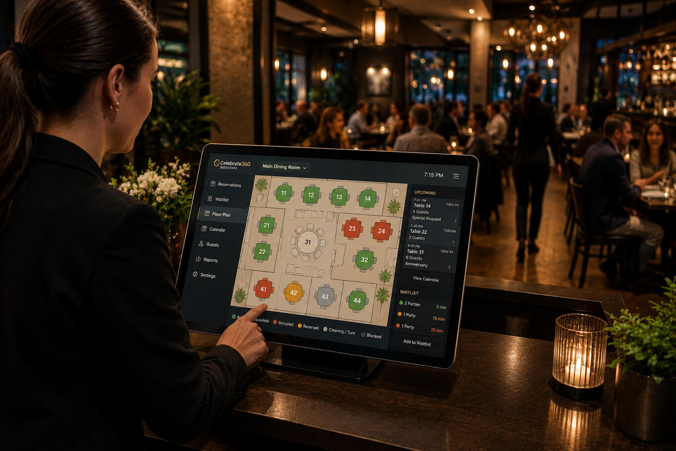 Restaurant Host Stand Looking at a table seating chart
